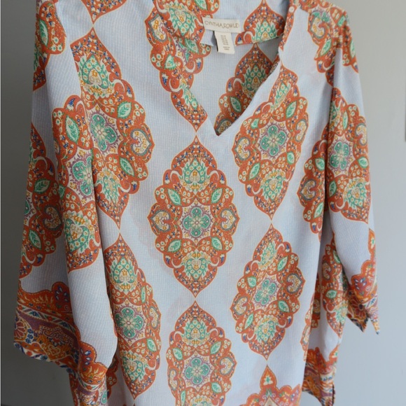 Cynthia Rowley Women's Orange and Blue Patterned Top - Picture 1 of 5